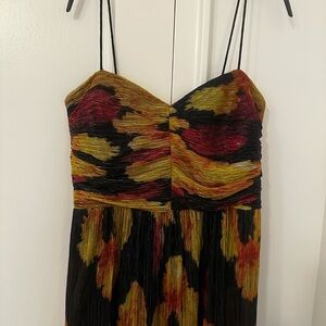 Rebecca Vallance Astoria maxi dress metallic plissé knit with an abstract print